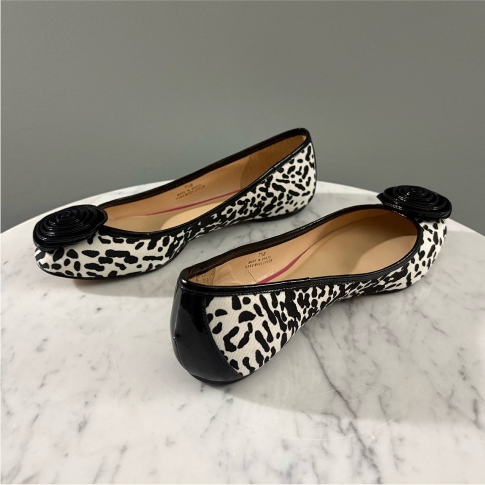 Talbots Rosette Ballet Flats 7.5B Animal Print Black White Made in Brazil - Picture 9 of 10